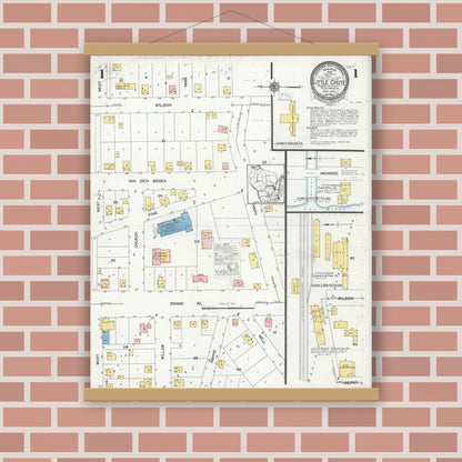 Old map wall art mockup — magnetic wood frame on brick wall — Sanborn Fire Insurance Map from Little Chute, Outagamie County, Wisconsin (1925), Sheet #0001