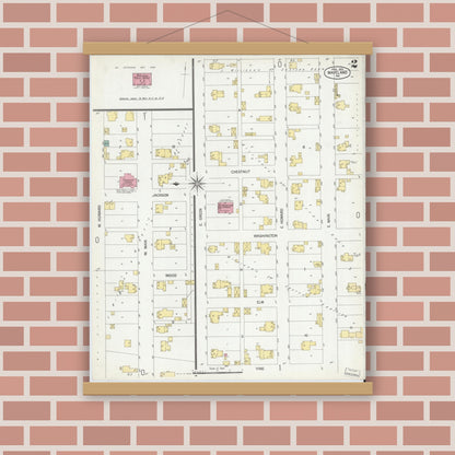 Old map wall art mockup — magnetic wood frame on brick wall — Sanborn Fire Insurance Map from Waveland, Montgomery County, Indiana (1902), Sheet #0002