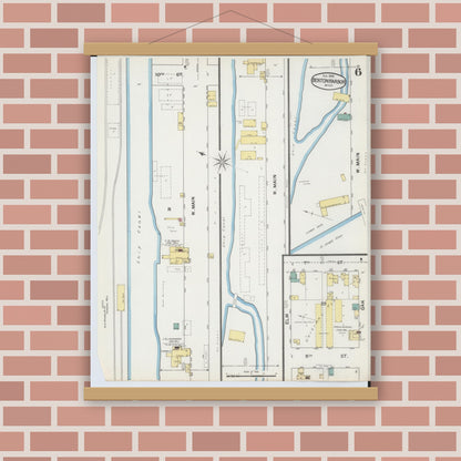Old map wall art mockup — magnetic wood frame on brick wall — Sanborn Fire Insurance Map from Benton Harbor, Berrien County, Michigan (1892), Sheet #0006