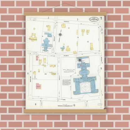 Old map wall art mockup — magnetic wood frame on brick wall — Sanborn Fire Insurance Map from Saint Augustine, Saint John's County, Florida (1910), Sheet #0007