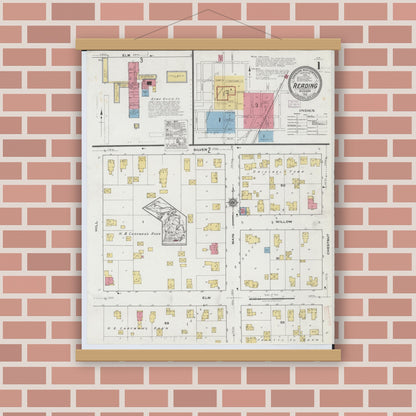 Old map wall art mockup — magnetic wood frame on brick wall — Sanborn Fire Insurance Map from Reading, Hillsdale County, Michigan (1918) - Complete Map Set