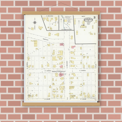 Old map wall art mockup — magnetic wood frame on brick wall — Sanborn Fire Insurance Map from Green Springs, Sandusky And Seneca Counties, Ohio (1911), Sheet #0003