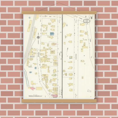 Old map wall art mockup — magnetic wood frame on brick wall — Sanborn Fire Insurance Map from Lee, Berkshire County, Massachusetts (1911), Sheet #0004