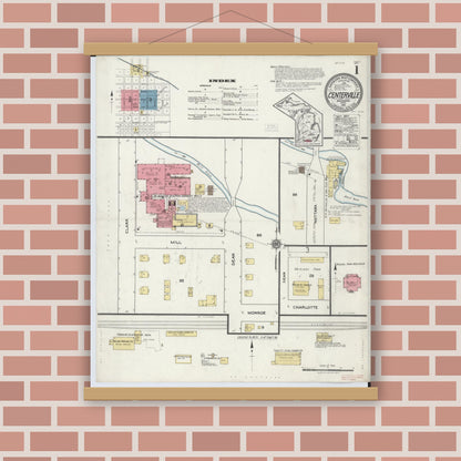 Old map wall art mockup — magnetic wood frame on brick wall — Sanborn Fire Insurance Map from Centreville, Saint Joseph County, Michigan (1921) - Complete Map Set