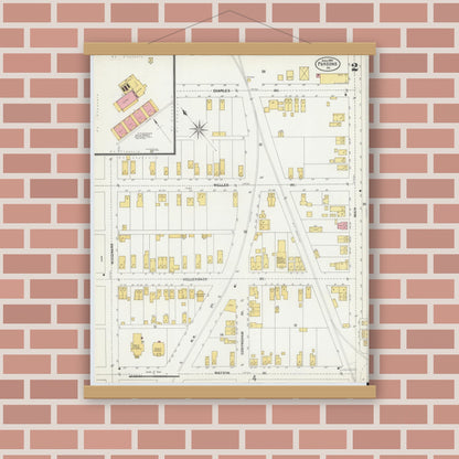 Old map wall art mockup — magnetic wood frame on brick wall — Sanborn Fire Insurance Map from Parsons, Luzerne County, Pennsylvania (1903), Sheet #0002