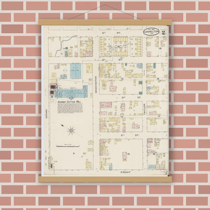 Old map wall art mockup — magnetic wood frame on brick wall — Sanborn Fire Insurance Map from Cannelton, Perry County, Indiana (1886), Sheet #0002