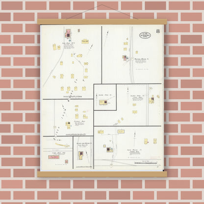 Old map wall art mockup — magnetic wood frame on brick wall — Sanborn Fire Insurance Map from Hibbing, Saint Louis County, Minnesota (1908), Sheet #0008