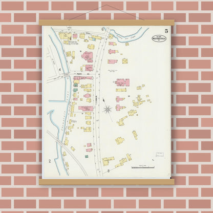 Old map wall art mockup — magnetic wood frame on brick wall — Sanborn Fire Insurance Map from Mechanicville, Saratoga County, New York (1897), Sheet #0005