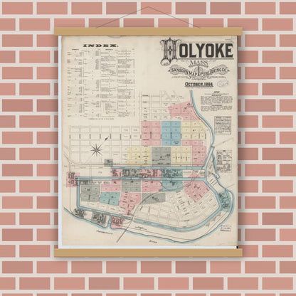 Old map wall art mockup — magnetic wood frame on brick wall — Sanborn Fire Insurance Map from Holyoke, Hampden County, Massachusetts (1884) - Complete Map Set