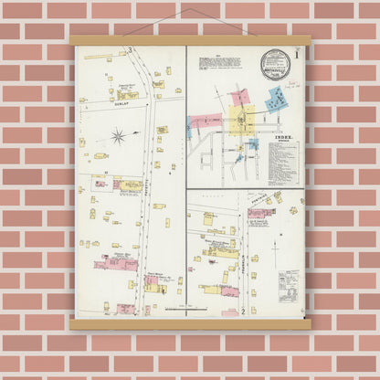 Old map wall art mockup — magnetic wood frame on brick wall — Sanborn Fire Insurance Map from Martinsville, Independent Cities, Virginia (1896) - Complete Map Set