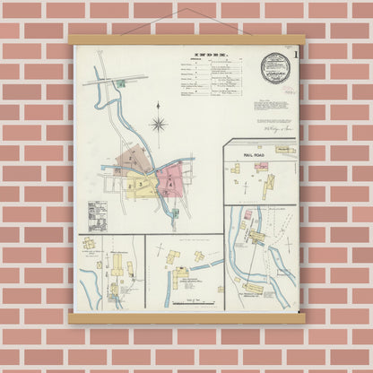 Old map wall art mockup — magnetic wood frame on brick wall — Sanborn Fire Insurance Map from Jordan, Onondaga County, New York (1890) - Complete Map Set