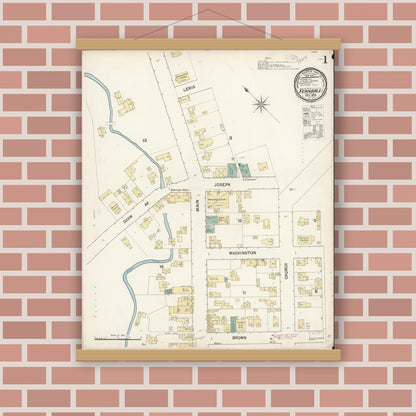 Old map wall art mockup — magnetic wood frame on brick wall — Sanborn Fire Insurance Map from Ferndale, Humboldt County, California (1889) - Complete Map Set