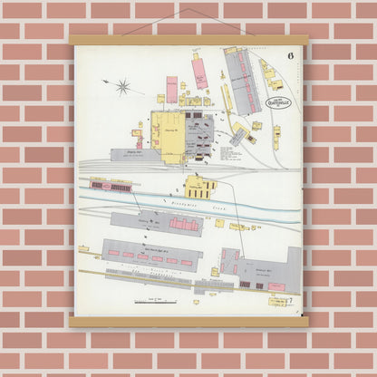 Old map wall art mockup — magnetic wood frame on brick wall — Sanborn Fire Insurance Map from Coatesville, Chester County, Pennsylvania (1902), Sheet #0006