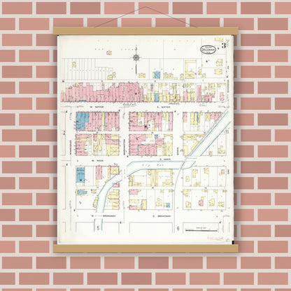 Old map wall art mockup — magnetic wood frame on brick wall — Sanborn Fire Insurance Map from Decorah, Winneshiek County, Iowa (1914), Sheet #0003
