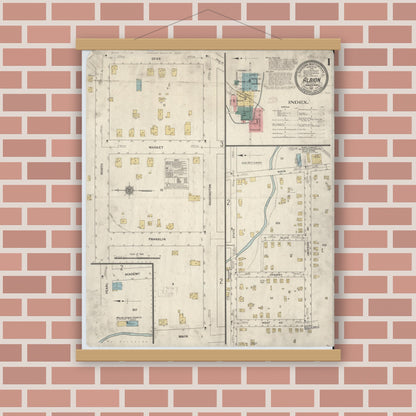 Old map wall art mockup — magnetic wood frame on brick wall — Sanborn Fire Insurance Map from Albion, Erie County, Pennsylvania (1911) - Complete Map Set