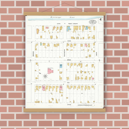 Old map wall art mockup — magnetic wood frame on brick wall — Sanborn Fire Insurance Map from Sabula, Jackson County, Iowa (1899), Sheet #0004