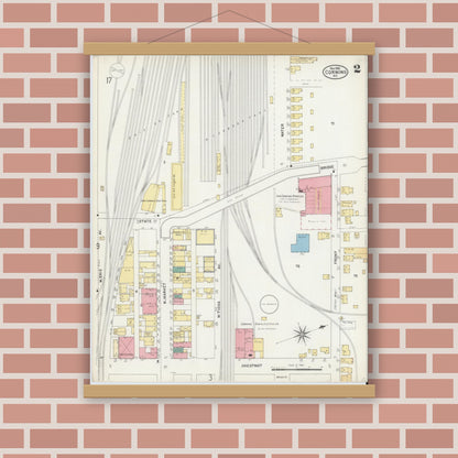 Old map wall art mockup — magnetic wood frame on brick wall — Sanborn Fire Insurance Map from Corning, Steuben County, New York (1903) - Complete Map Set