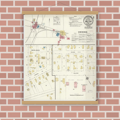Old map wall art mockup — magnetic wood frame on brick wall — Sanborn Fire Insurance Map from Milton, Rock County, Wisconsin (1909) - Complete Map Set