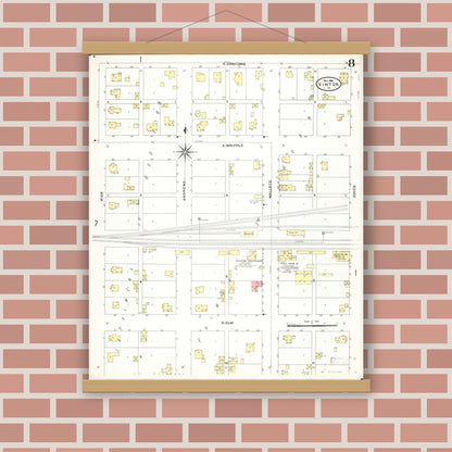 Old map wall art mockup — magnetic wood frame on brick wall — Sanborn Fire Insurance Map from Vinton, Benton County, Iowa (1906), Sheet #0008