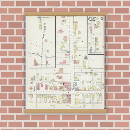 Old map wall art mockup — magnetic wood frame on brick wall — Sanborn Fire Insurance Map from Ripley, Brown County, Ohio (1890), Sheet #0005