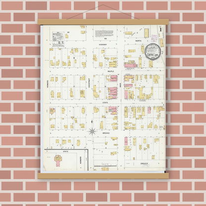 Old map wall art mockup — magnetic wood frame on brick wall — Sanborn Fire Insurance Map from Central Lake, Antrim County, Michigan (1901) - Complete Map Set
