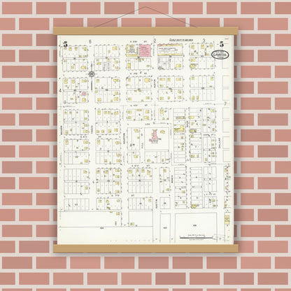 Old map wall art mockup — magnetic wood frame on brick wall — Sanborn Fire Insurance Map from Lamesa, Dawson County, Texas (1925), Sheet #0005