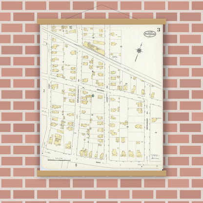 Old map wall art mockup — magnetic wood frame on brick wall — Sanborn Fire Insurance Map from Riverhead, Suffolk County, New York (1909), Sheet #0003