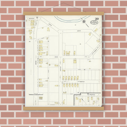 Old map wall art mockup — magnetic wood frame on brick wall — Sanborn Fire Insurance Map from Old Forge, Lackawanna County, Pennsylvania (1914), Sheet #0020