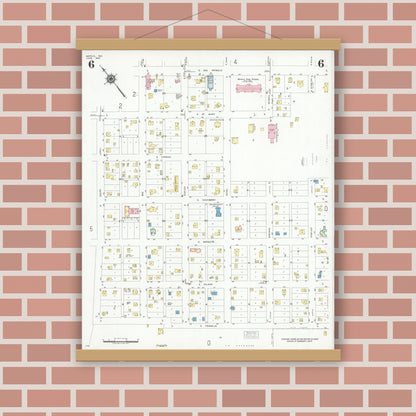 Old map wall art mockup — magnetic wood frame on brick wall — Sanborn Fire Insurance Map from Mathis, San Patricio County, Texas (1950), Sheet #0006