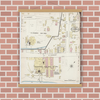 Old map wall art mockup — magnetic wood frame on brick wall — Sanborn Fire Insurance Map from Jeffersonville, Clark County, Indiana (1886), Sheet #0007