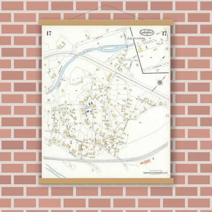 Old map wall art mockup — magnetic wood frame on brick wall — Sanborn Fire Insurance Map from Carbondale, Lackawanna County, Pennsylvania (1923), Sheet #0017