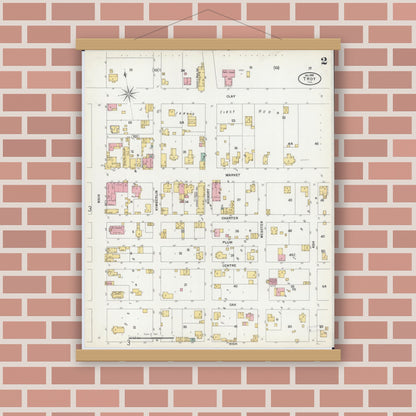 Old map wall art mockup — magnetic wood frame on brick wall — Sanborn Fire Insurance Map from Troy, Madison County, Illinois (1899), Sheet #0002