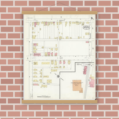 Old map wall art mockup — magnetic wood frame on brick wall — Sanborn Fire Insurance Map from Manheim, Lancaster County, Pennsylvania (1912), Sheet #0009