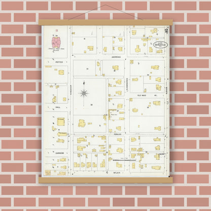Old map wall art mockup — magnetic wood frame on brick wall — Sanborn Fire Insurance Map from Gainesville, Cooke County, Texas (1902), Sheet #0002