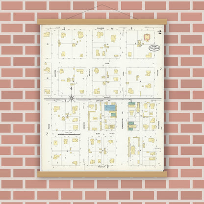 Old map wall art mockup — magnetic wood frame on brick wall — Sanborn Fire Insurance Map from Coleman, Coleman County, Texas (1909), Sheet #0002