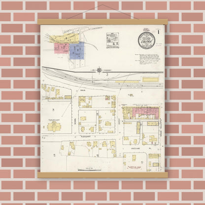 Old map wall art mockup — magnetic wood frame on brick wall — Sanborn Fire Insurance Map from Colfax, Placer County, California (1910) - Complete Map Set