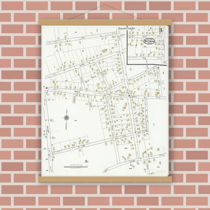 Old map wall art mockup — magnetic wood frame on brick wall — Sanborn Fire Insurance Map from Whitman, Plymouth County, Massachusetts (1919), Sheet #0003
