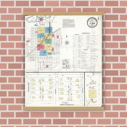 Old map wall art mockup — magnetic wood frame on brick wall — Sanborn Fire Insurance Map from Le Mars, Plymouth County, Iowa (1907) â€” Complete Set