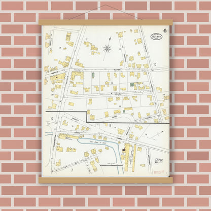 Old map wall art mockup — magnetic wood frame on brick wall — Sanborn Fire Insurance Map from Quincy, Norfolk County, Massachusetts (1901), Sheet #0006