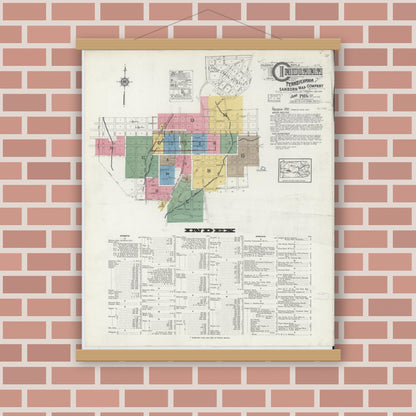 Old map wall art mockup — magnetic wood frame on brick wall — Sanborn Fire Insurance Map from Indiana, Indiana County, Pennsylvania (1916) - Complete Map Set
