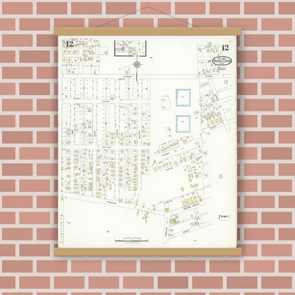 Old map wall art mockup — magnetic wood frame on brick wall — Sanborn Fire Insurance Map from Goose Creek, Harris County, Texas (1926), Sheet #0012