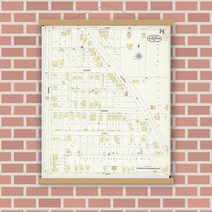 Old map wall art mockup — magnetic wood frame on brick wall — Sanborn Fire Insurance Map from Middletown, Butler County, Ohio (1907), Sheet #0014