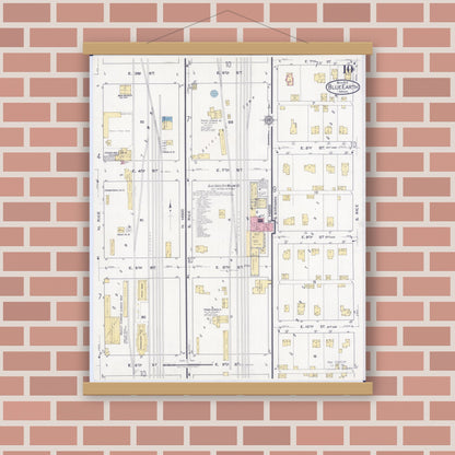 Old map wall art mockup — magnetic wood frame on brick wall — Sanborn Fire Insurance Map from Blue Earth, Faribault County, Minnesota (1917), Sheet #0010