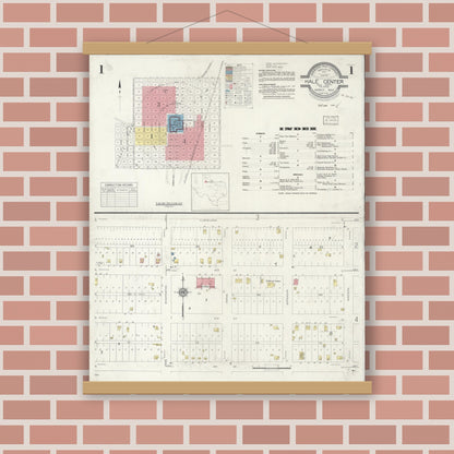 Old map wall art mockup — magnetic wood frame on brick wall — Sanborn Fire Insurance Map from Hale Center, Hale County, Texas (1933) - Complete Map Set