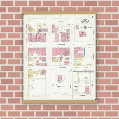 Old map wall art mockup — magnetic wood frame on brick wall — Sanborn Fire Insurance Map from Albert Lea, Freeborn County, Minnesota (1910), Sheet #0007