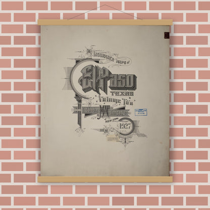 Old map wall art mockup — magnetic wood frame on brick wall — Sanborn Fire Insurance Map from El Paso, El Paso County, Texas (1950), Sheet #0001
