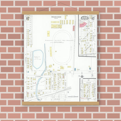 Old map wall art mockup — magnetic wood frame on brick wall — Sanborn Fire Insurance Map from Kankakee, Kankakee County, Illinois (1930), Sheet #0017