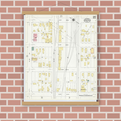 Old map wall art mockup — magnetic wood frame on brick wall — Sanborn Fire Insurance Map from Ashland, Ashland County, Wisconsin (1909), Sheet #0027