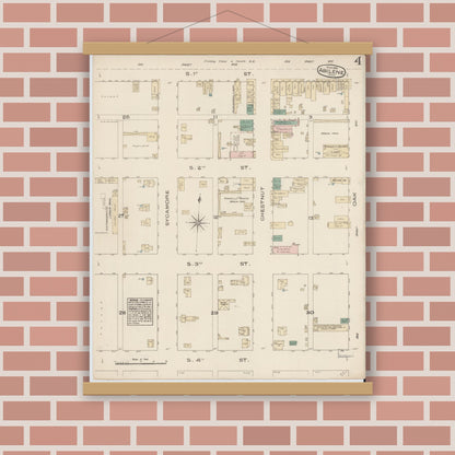 Old map wall art mockup — magnetic wood frame on brick wall — Sanborn Fire Insurance Map from Abilene, Taylor County, Texas (1885), Sheet #0004