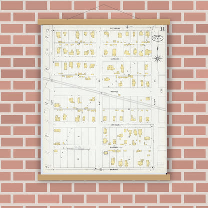 Old map wall art mockup — magnetic wood frame on brick wall — Sanborn Fire Insurance Map from Pekin, Tazewell County, Illinois (1903), Sheet #0011